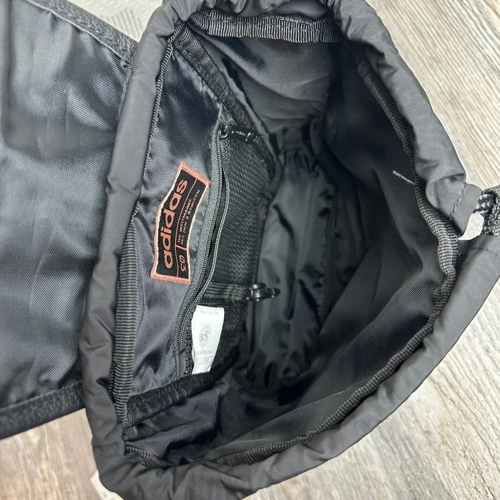 ADIDAS WOMEN’S BLACK FAUX LEATHER ROSE GOLD SMALL FESTIVAL DRAWSTRING BACKPACK - Picture 7 of 8